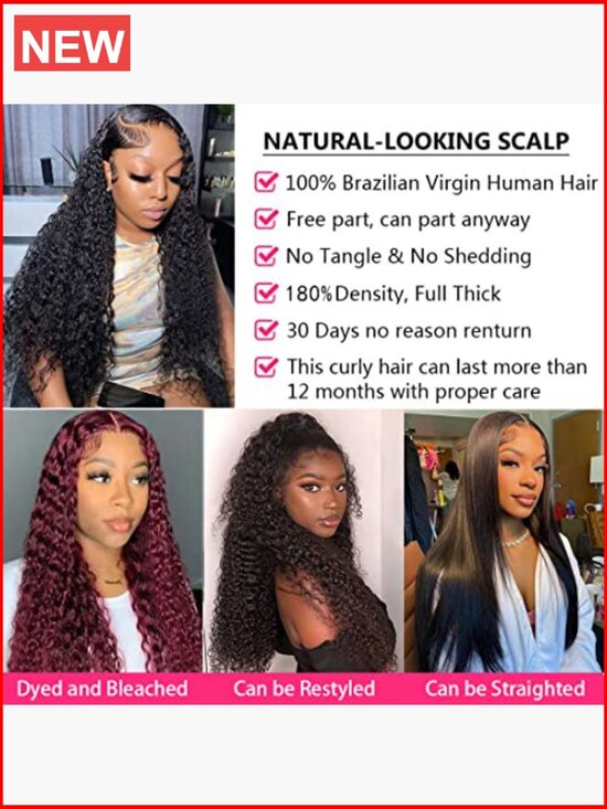 Deep Wave Lace Front Wig Human Hair 13x4 HD Lace Frontal 180% Density Glueless